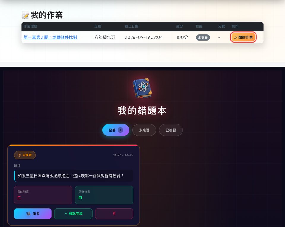 我的作業列表與錯題本